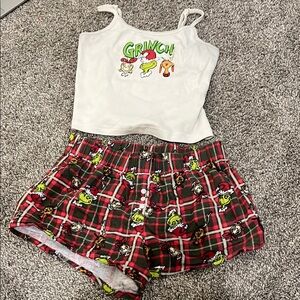 Grinch Graphic Tank and Plaid Shorts Set